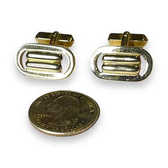 Vintage Swank Cufflinks Mens Gold Tone Art Deco MCM Signed - Picture 5 of 6